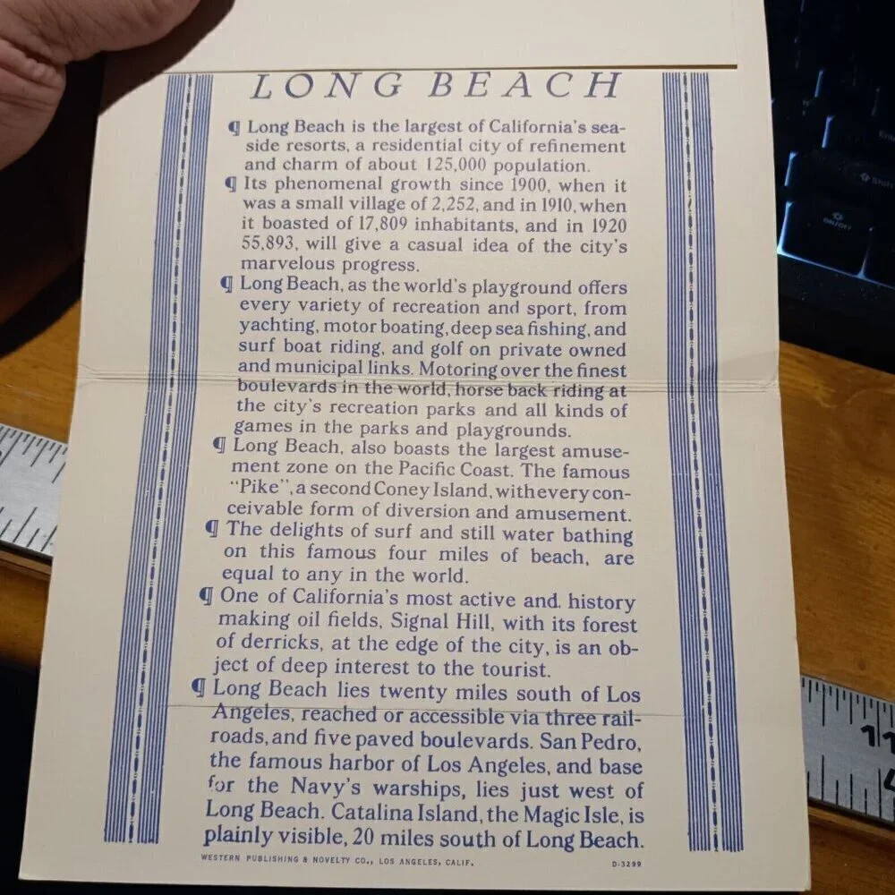 Vintage 30s Souvenir Folder Long Beach California Queen of the Beaches